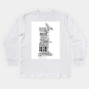 Hoi An Vietnam Black Pen and Ink Fineliner Illustration Travel Art Kids Long Sleeve T-Shirt